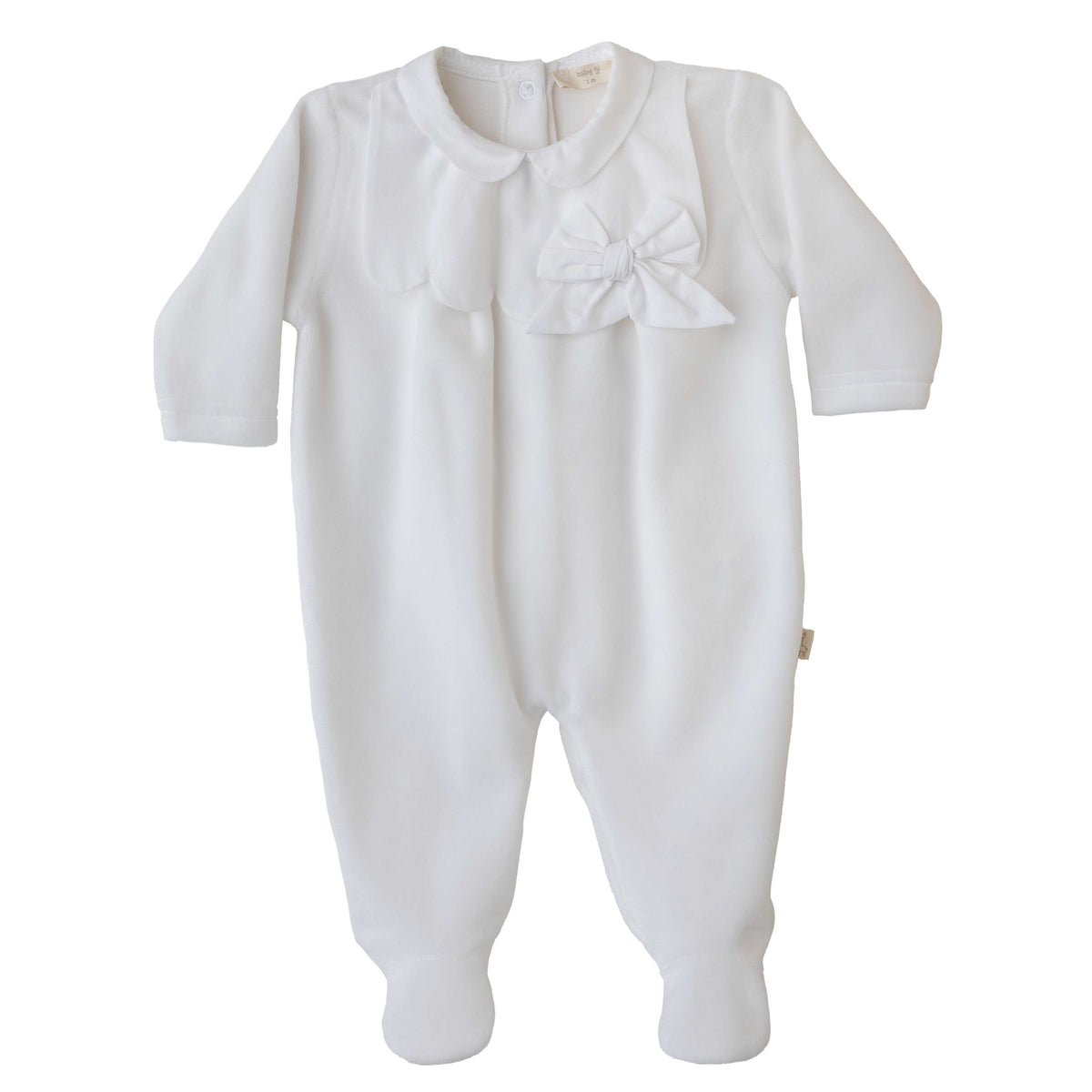 Baby Gi White Velour Bow Babygrow