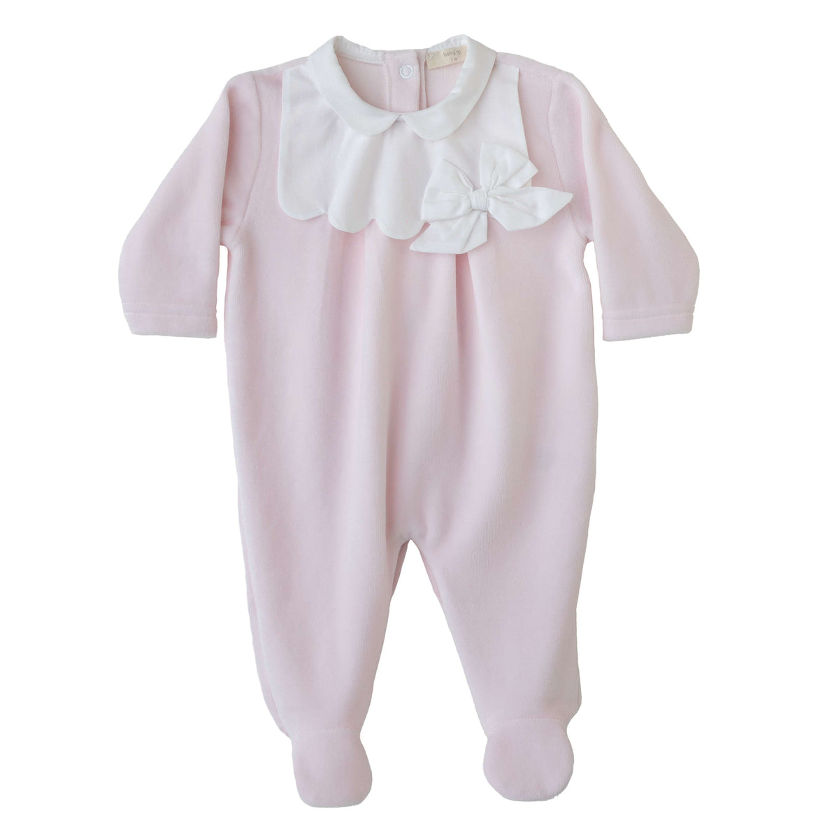 Baby Gi Pink Velour Bow Babygrow