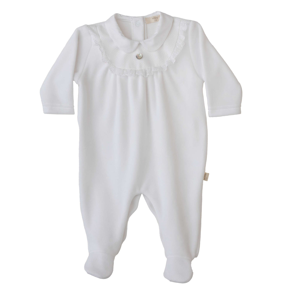 Baby Gi White Velour Quilted Lace Babygrow