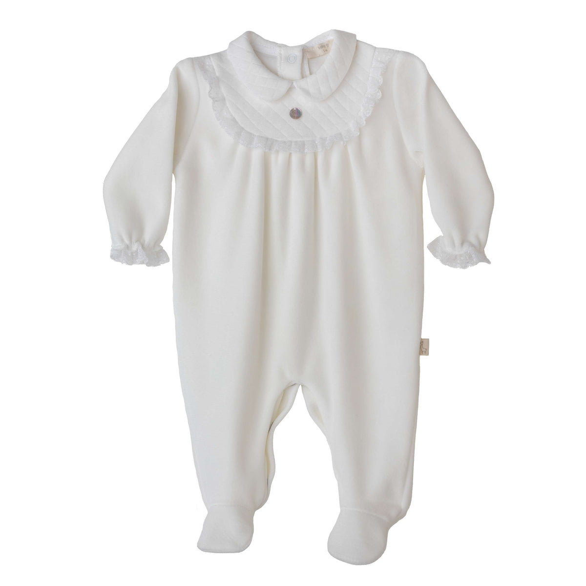 Baby Gi Ivory Velour Quilted Lace Babygrow