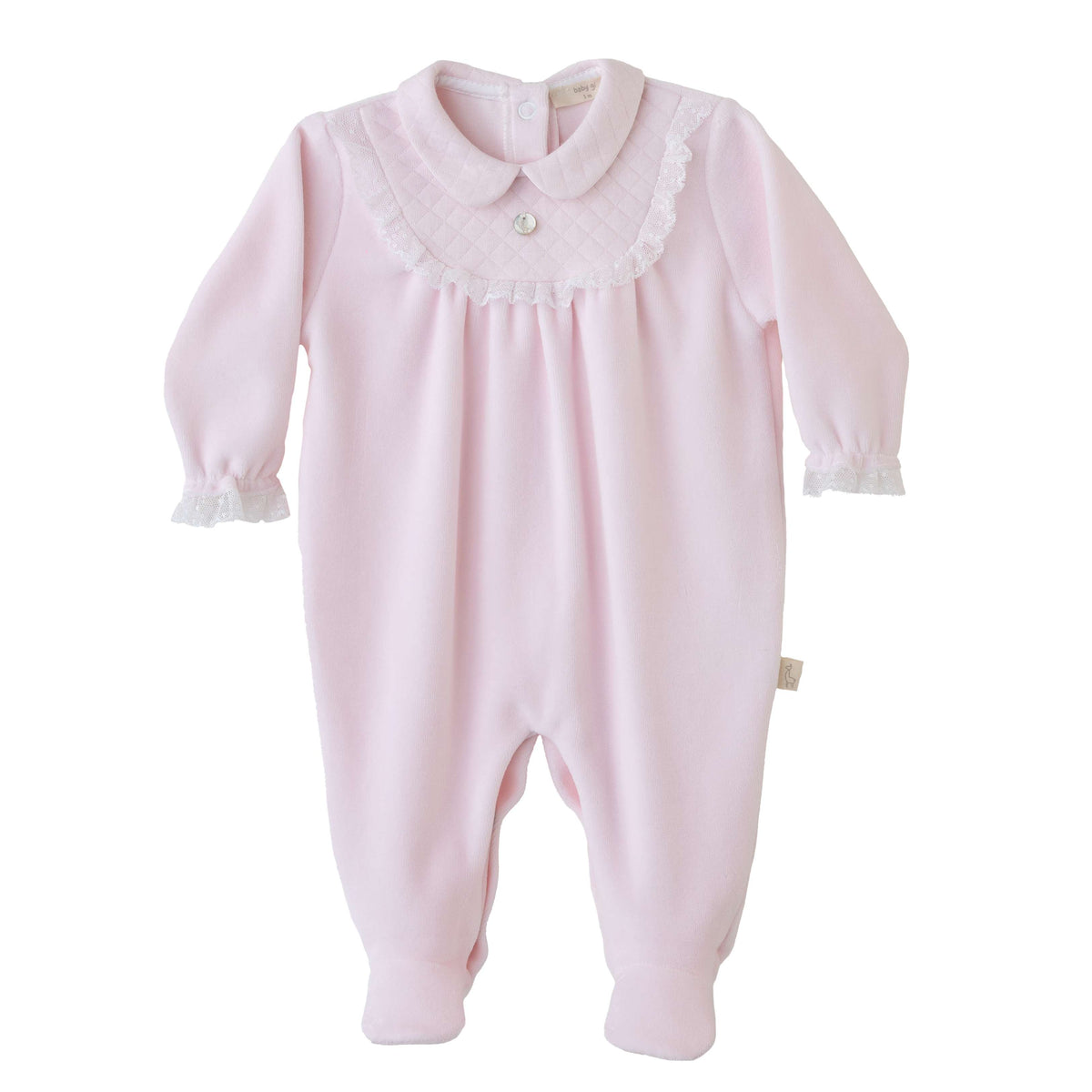 Baby Gi Pink Velour Quilted Lace Babygrow