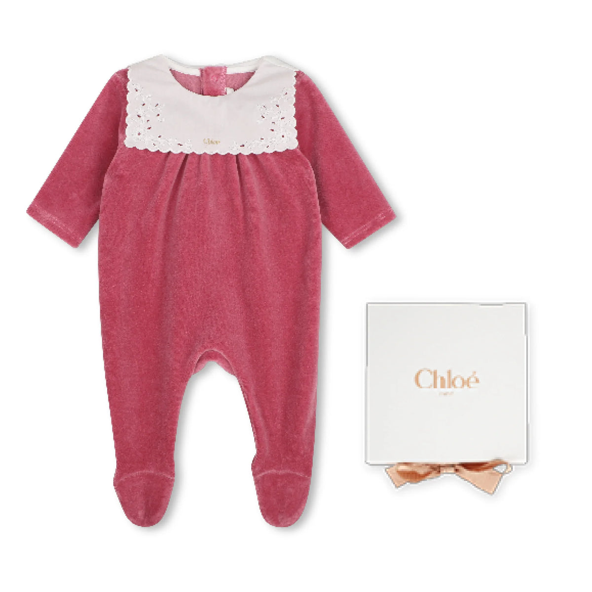 Chloé Baby Dusty Pink Velour Babygrow