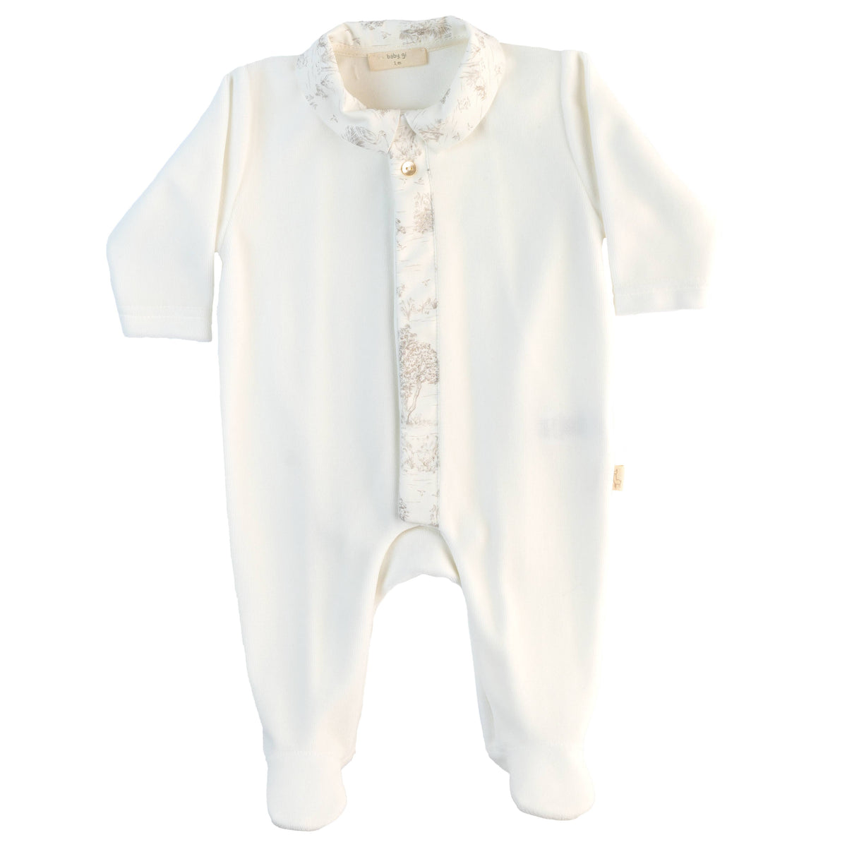 Baby Gi Boys Ivory Country Velour Babygrow
