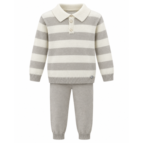 Martin Aranda Beige Stripe Knit Polo Outfit