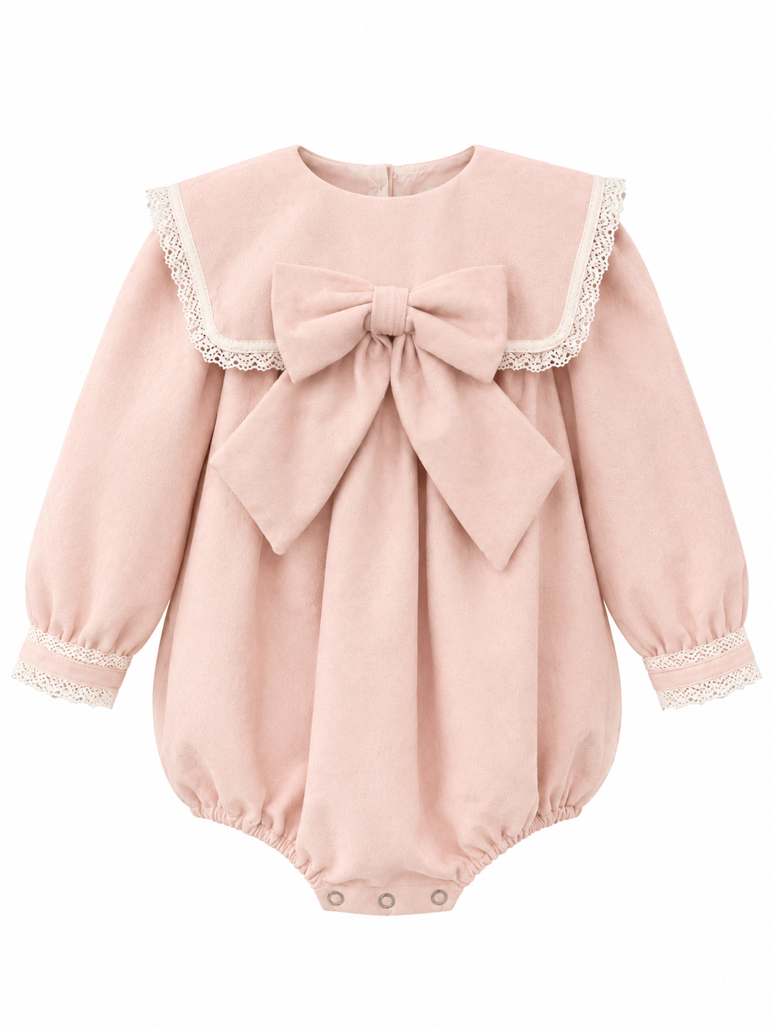 Be Chic Baby Pink Bow Velvet Romper