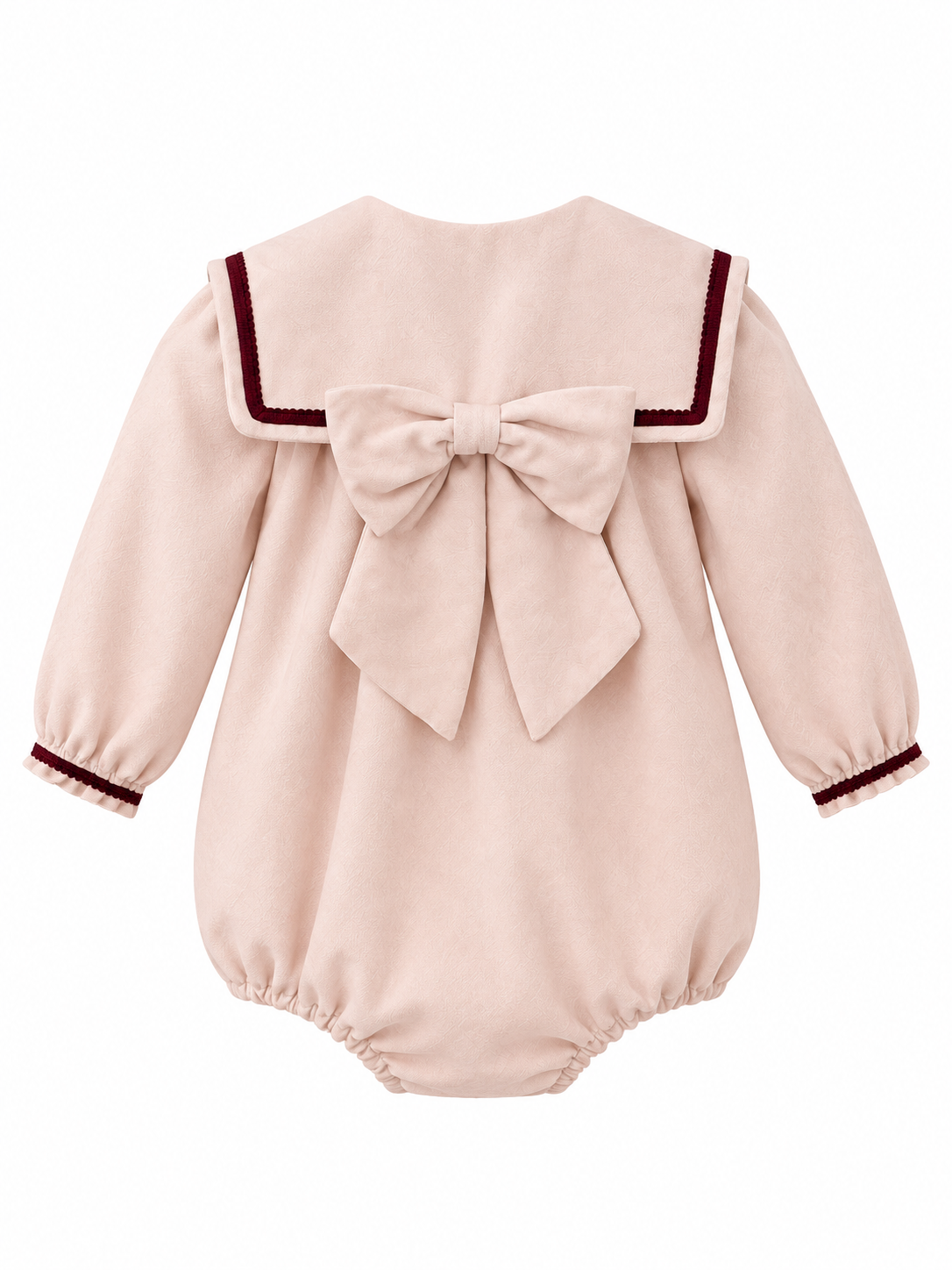 Be Chic Baby Pink/Burgundy Bow Velvet Romper