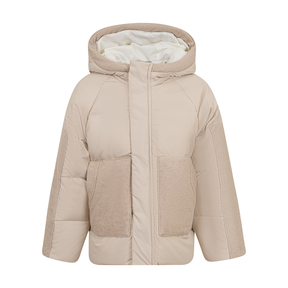 Eleventy Boys Beige Wool Panel Down Jacket