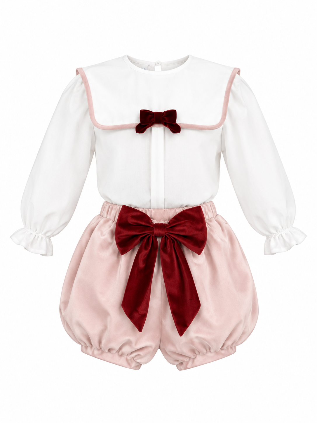 Be Chic Baby Pink/Burgundy Bow Shorts Set