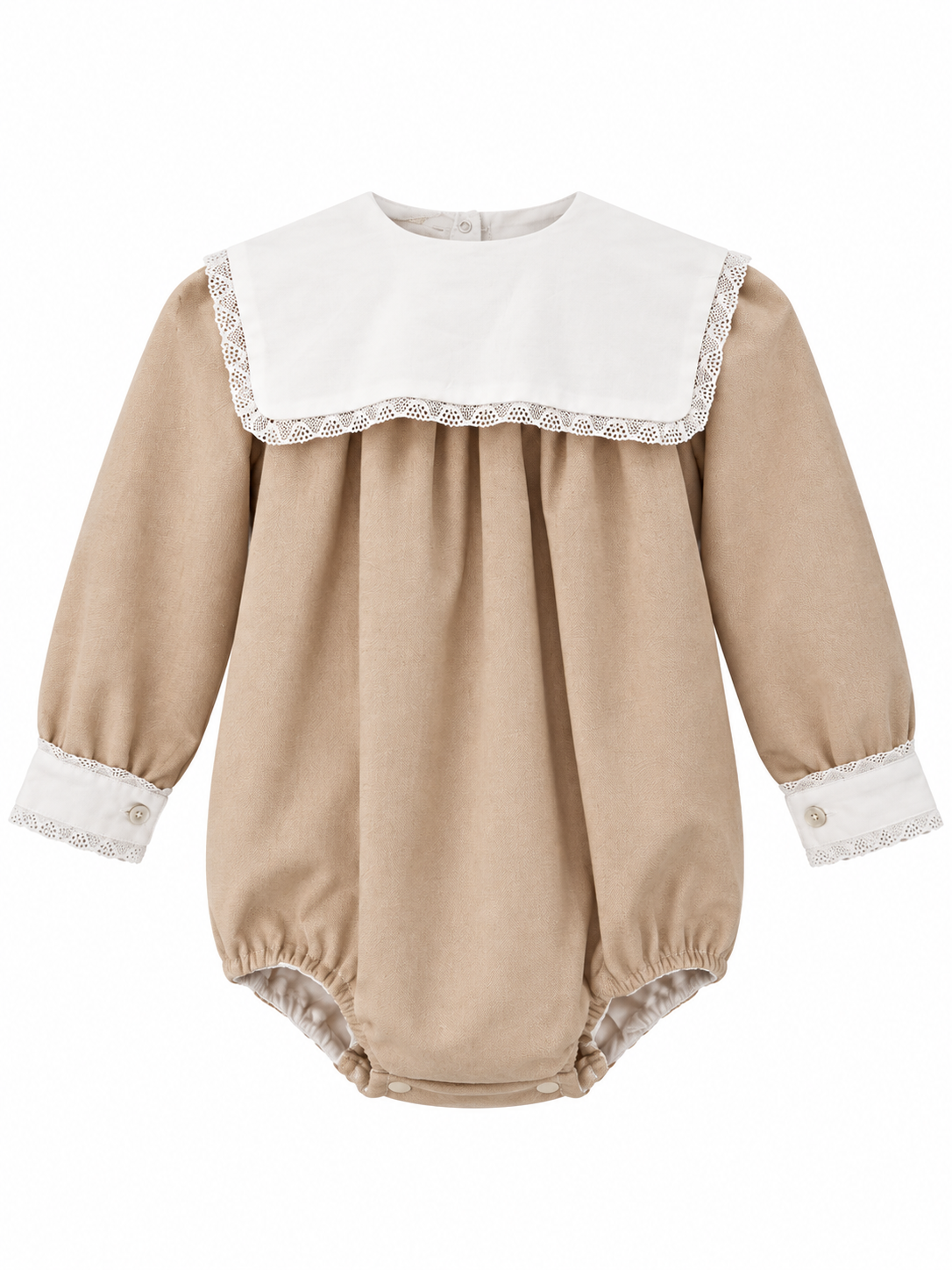 Be Chic Baby Beige Lace Collar Velvet Romper
