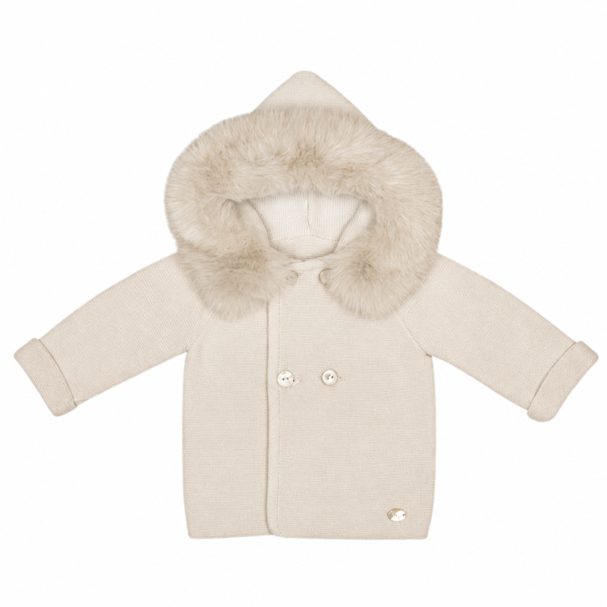 Martin Aranda Beige Fur Hood Knit Jacket