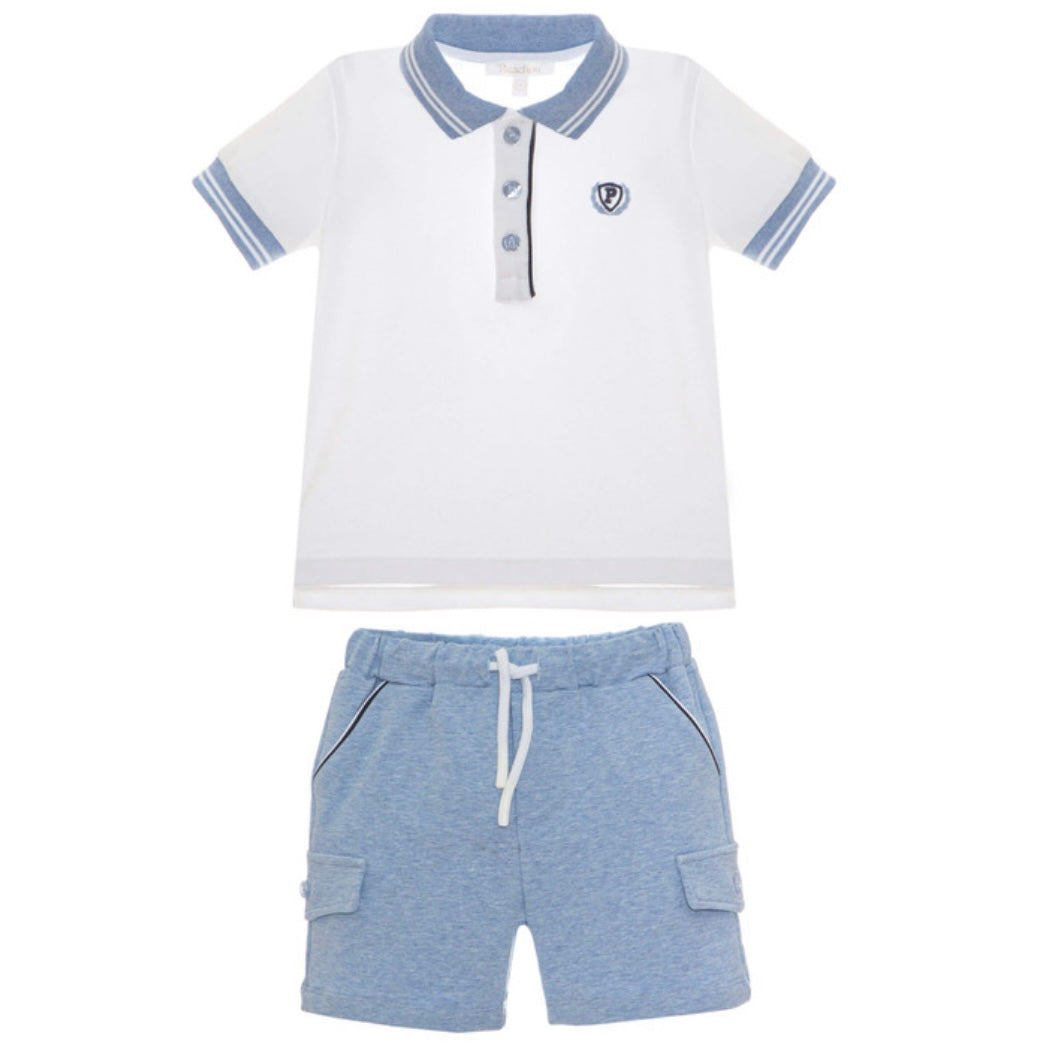 Patachou Baby White & Blue Polo Shorts Set