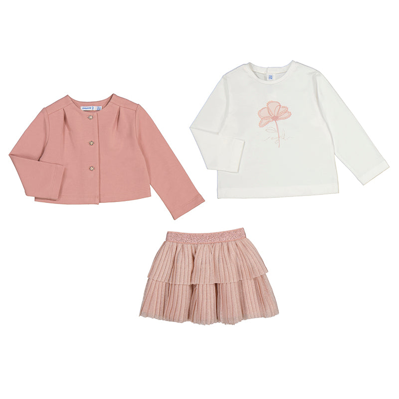 Mayoral Baby Pink Three Piece Pleated Skirt Set