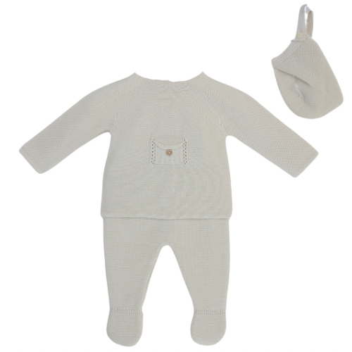 Pex Baby Boys Beige Knit Hugo Outfit