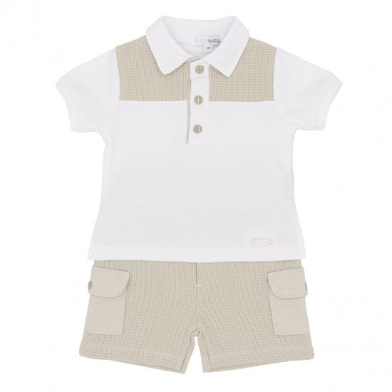 Blues Baby White/Beige Polo Shorts Set
