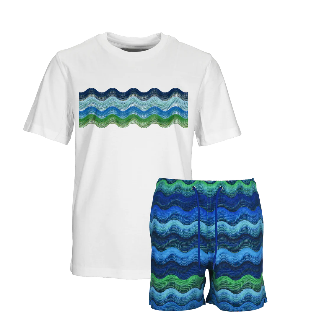 Moda Bandidos Blue/Green Dot Waves Swimshorts Set
