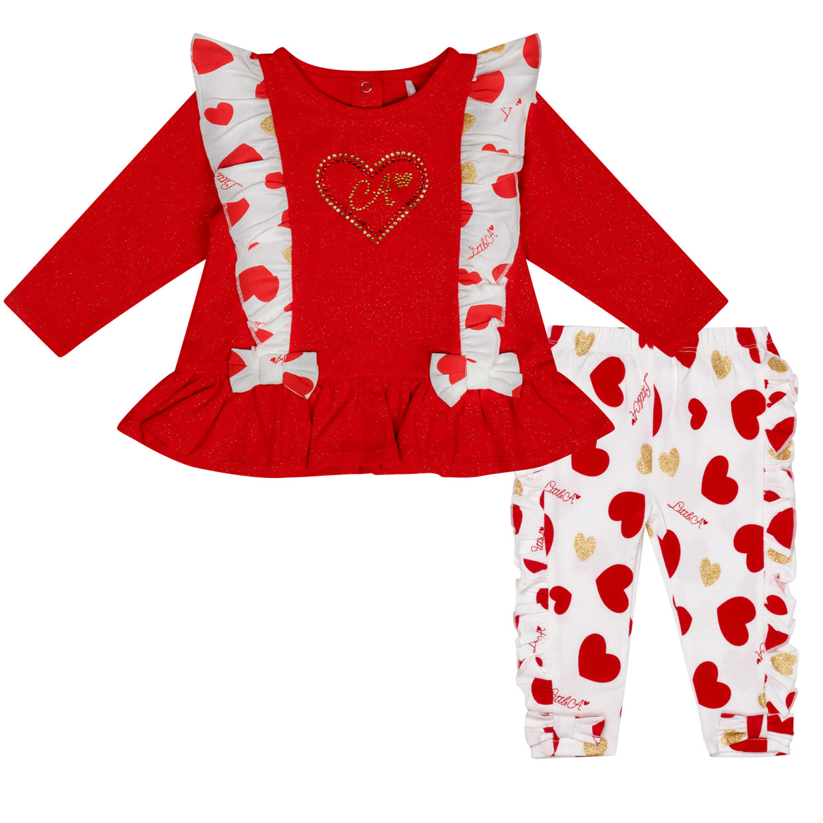 Little A Girls Red 'Holly' Heart Leggings Set