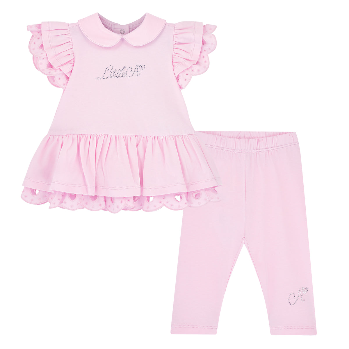 Little A Baby 'Orellia' Pink Broderie Anglaise Leggings Set