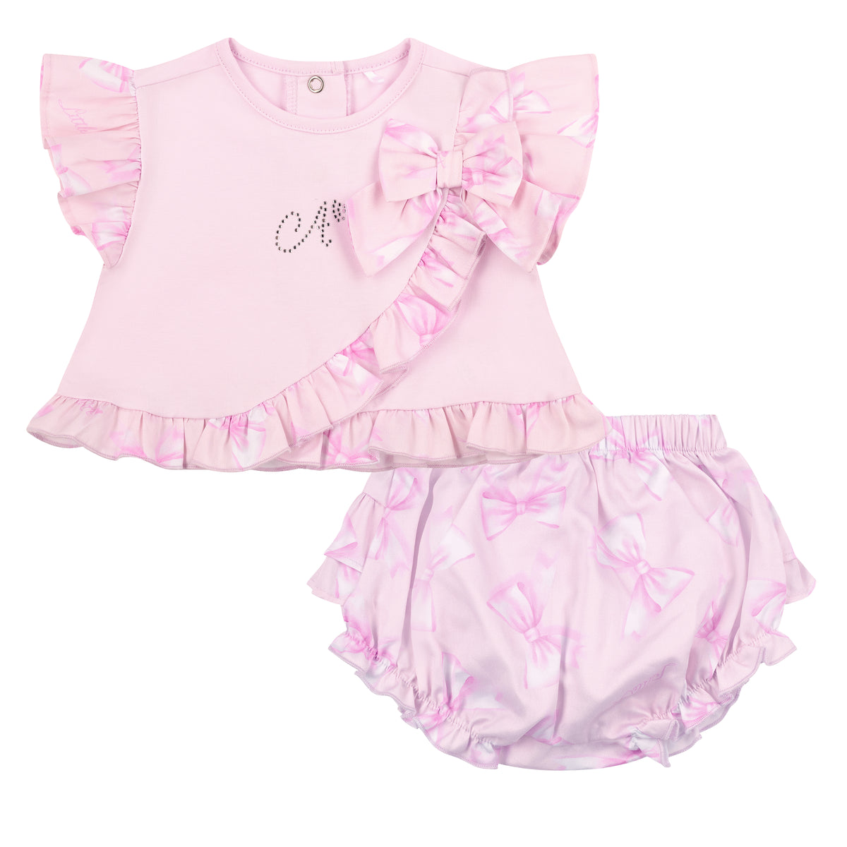 Little A Baby 'Ocean' Pink Bow Jam Pants Set