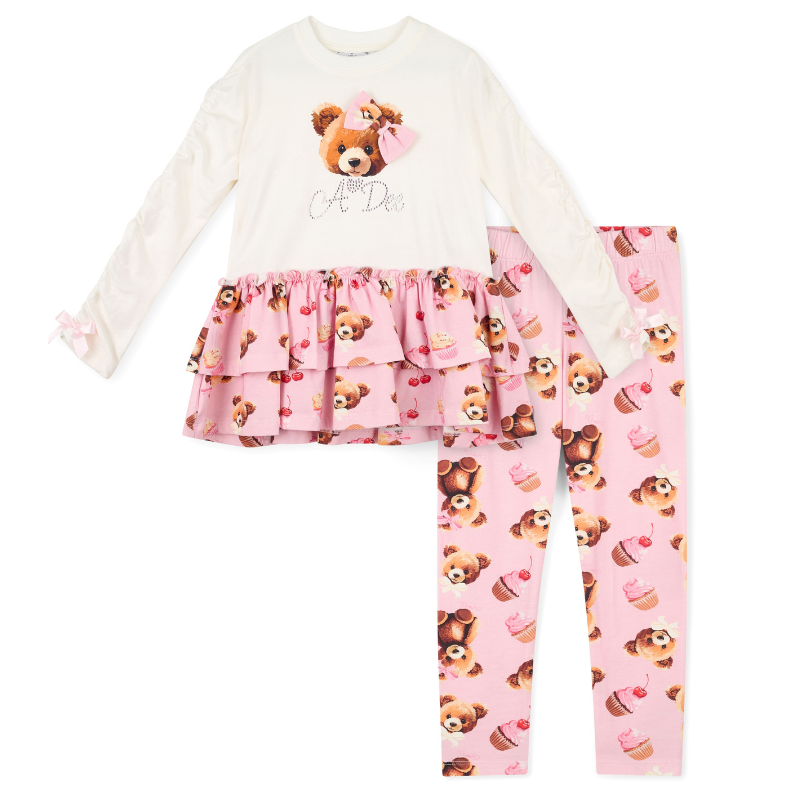 A Dee Girls Madison White Bear Print Leggings Set