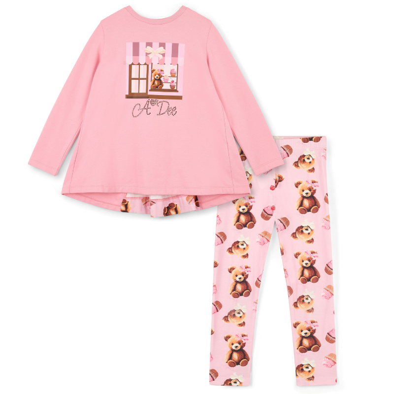 A Dee Girls Missy Pink Bear Print Leggings Set
