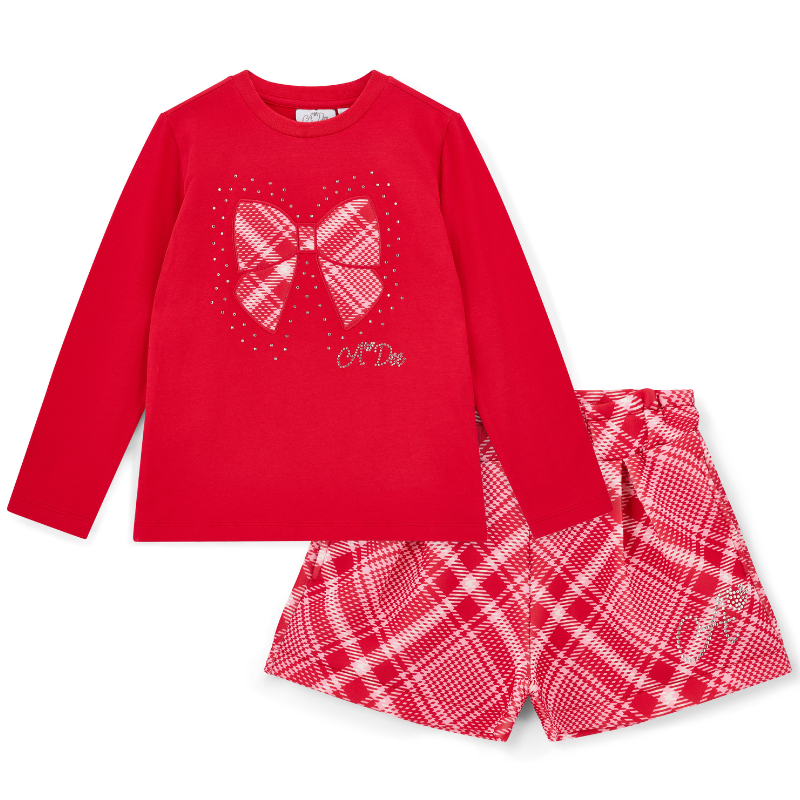 A Dee Girls Lexi Red Check Shorts Set