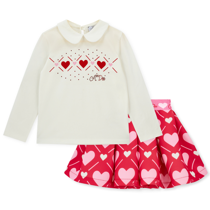 A Dee Girls Lyla Red Heart Print Skirt Set