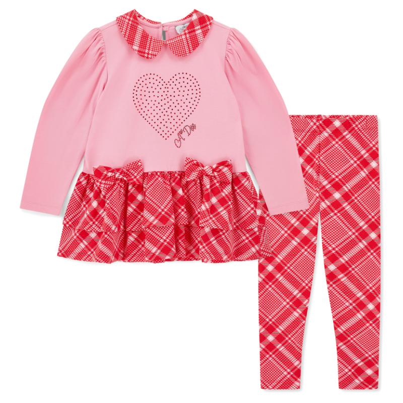 A Dee Girls Lydia Pink Check Leggings Set