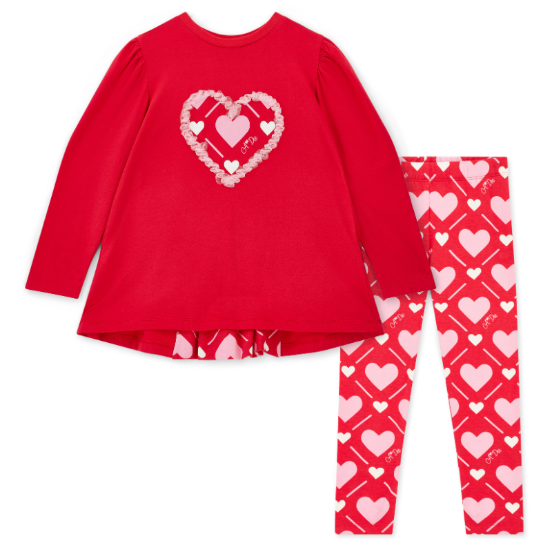 A Dee Girls Lola Red Heart Print Leggings Set