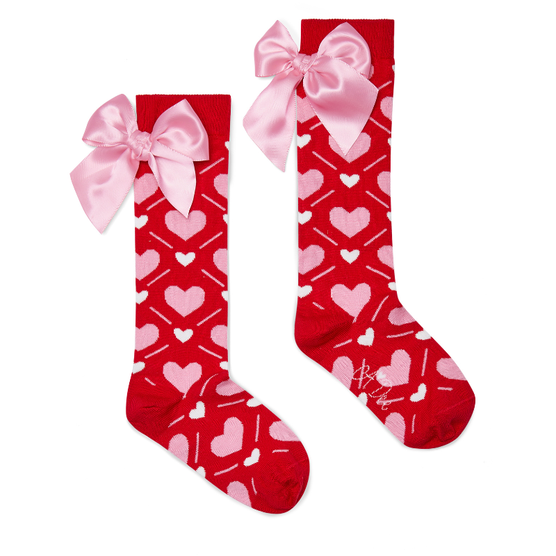 A Dee Girls Leah Red Heart Knee Socks
