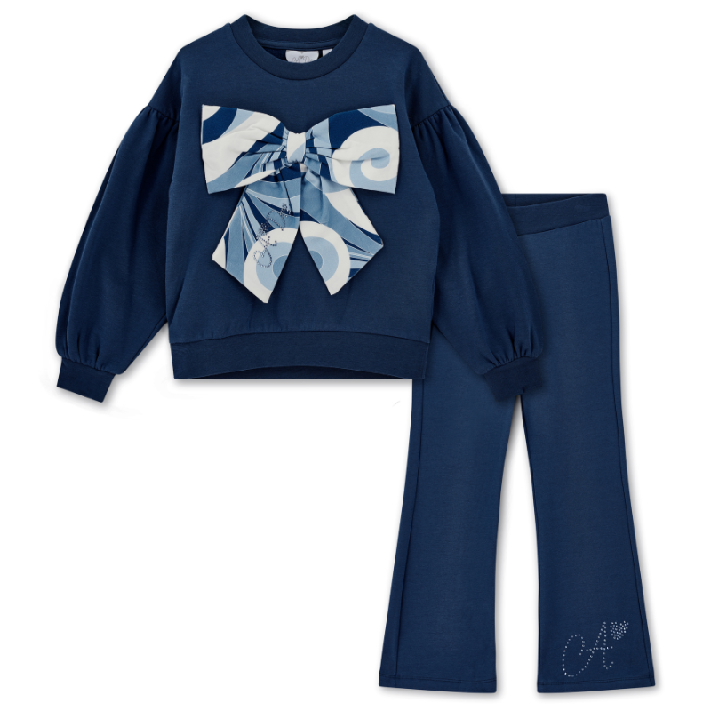 A Dee Girls Luna Navy Bow Flare Jogsuit