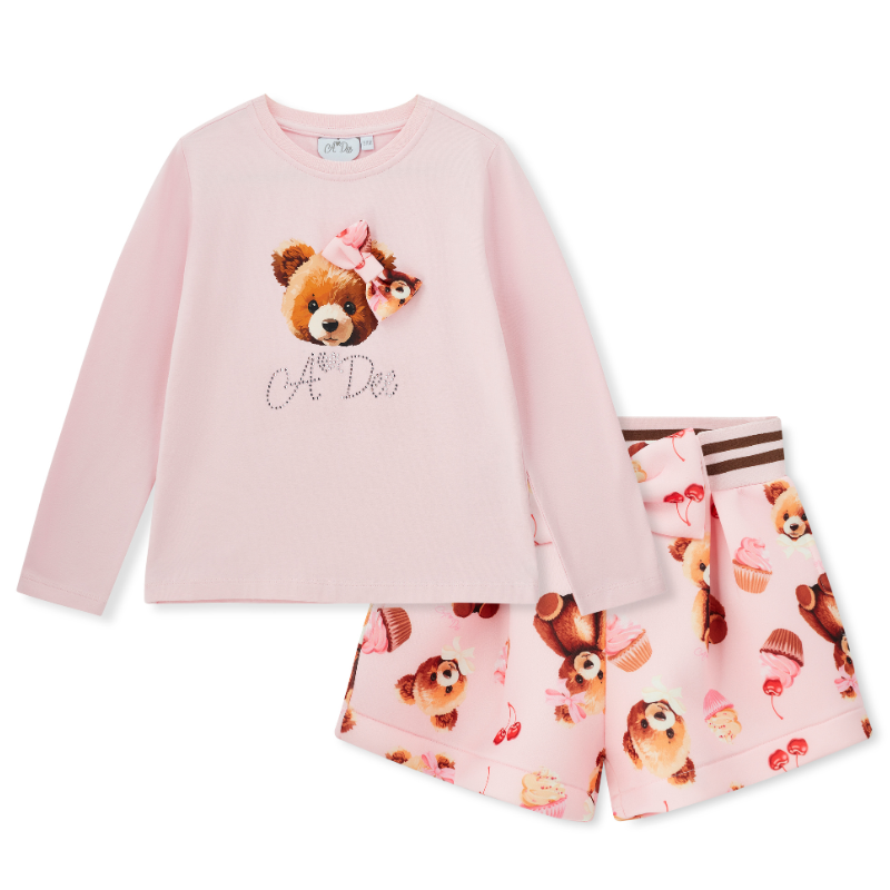 A Dee Girls Maya Pink Bear Print Shorts Set