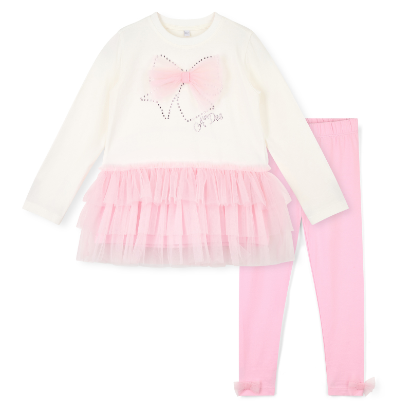 A Dee Girls Mila Pink Tulle Bow Leggings Set