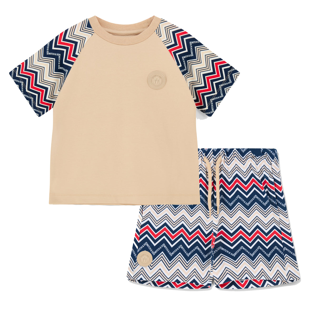 Mitch & Son Boys Beige Zig Zag 'Paxton' Shorts Set