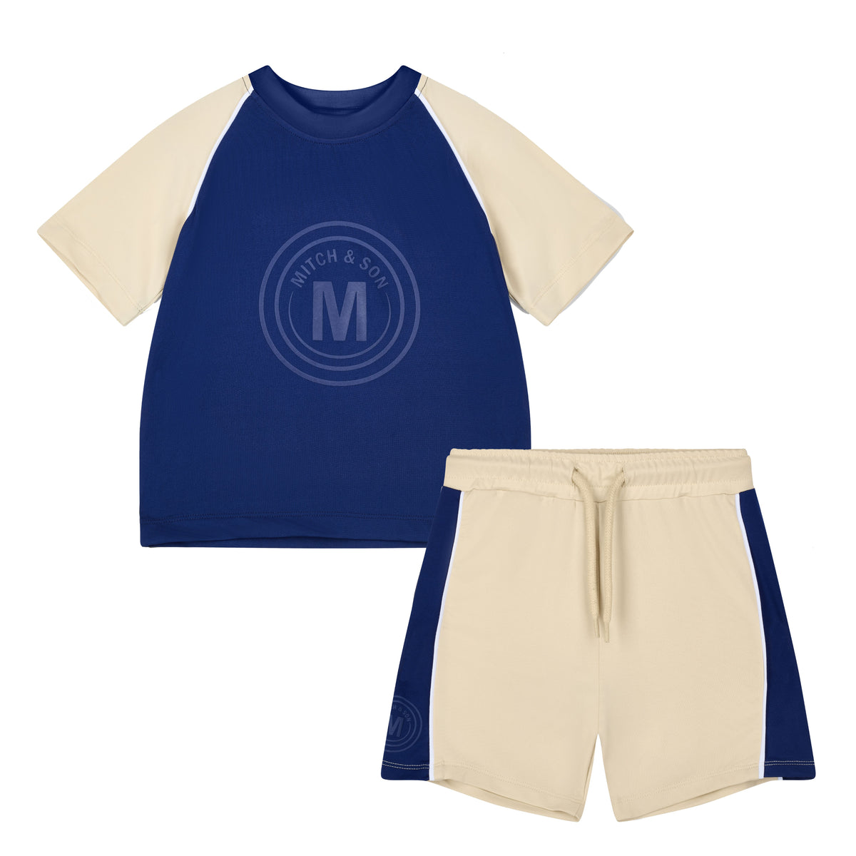Mitch & Son Boys Navy/Beige Poly 'Phillip' Shorts Set