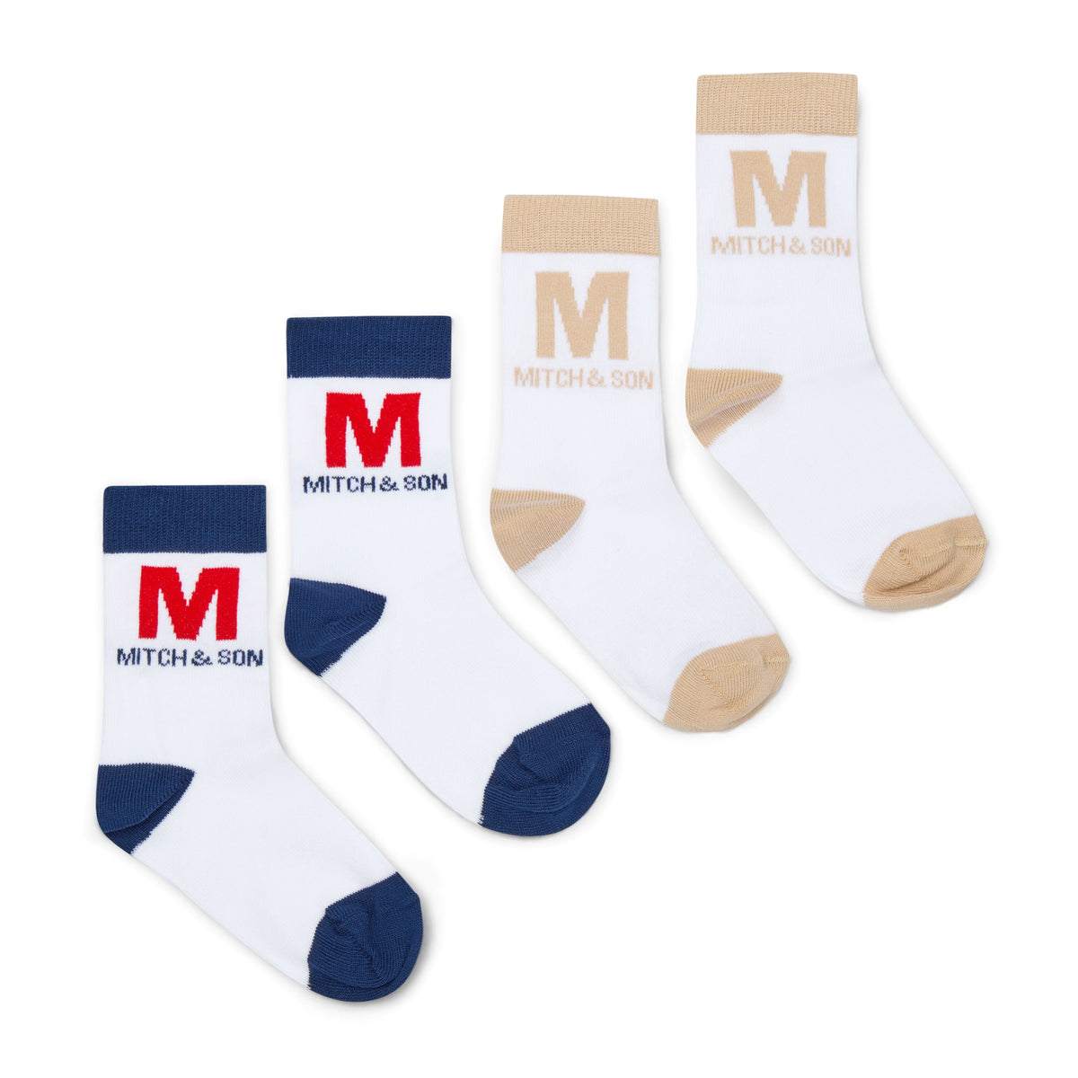 Mitch & Son Boys Beige/Navy 2 Pack Socks