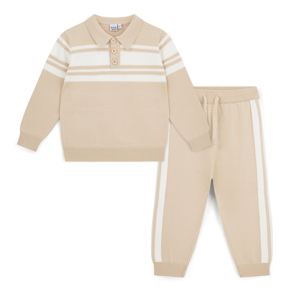Mitch & Son Boys Beige Travis Knit Polo Set