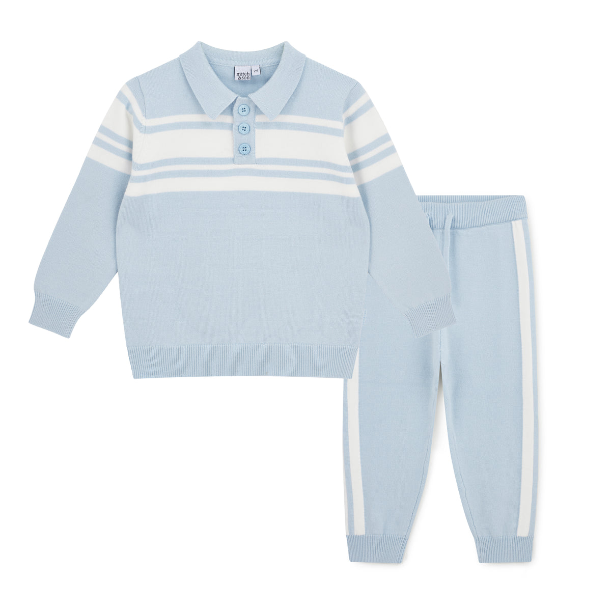 Mitch & Son Boys Blue Travis Knit Polo Set