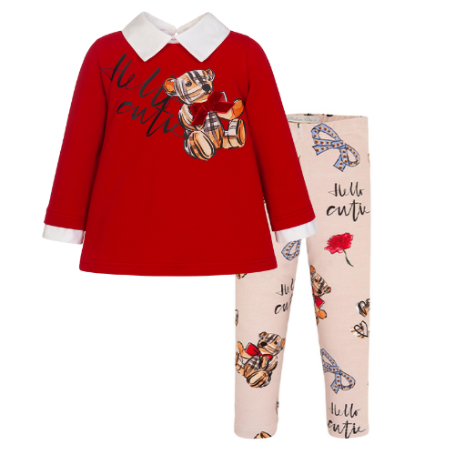 Balloon Chic Red Teddy Leggings Set