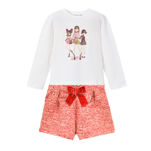 Mayoral Girls Cherry Tweed Shorts Set