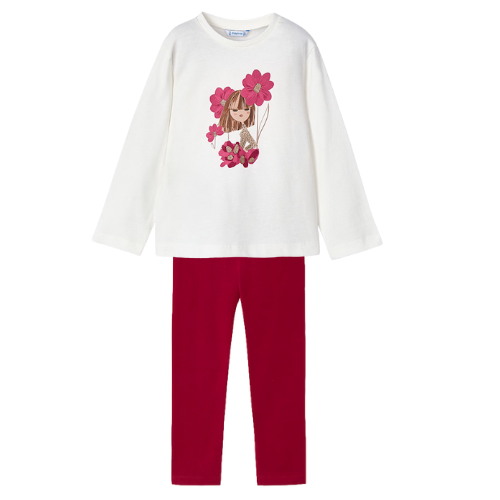 Mayoral Girls Red Flower Girl Leggings Set
