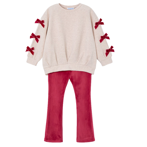Mayoral Girls Red Bow Flared Leggings Set