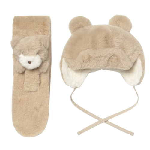 Mayoral Baby Beige Faux Fur Hat & Scarf Set