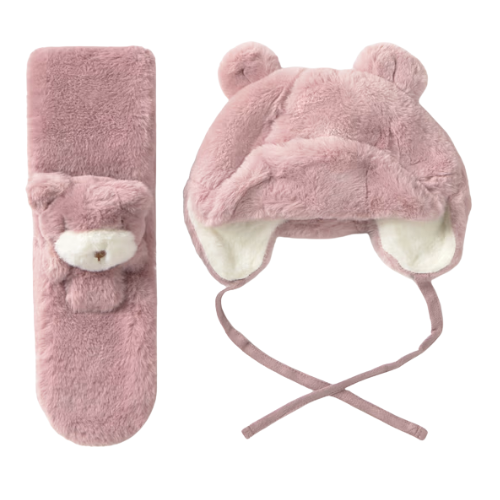 Mayoral Baby Pink Faux Fur Hat & Scarf Set