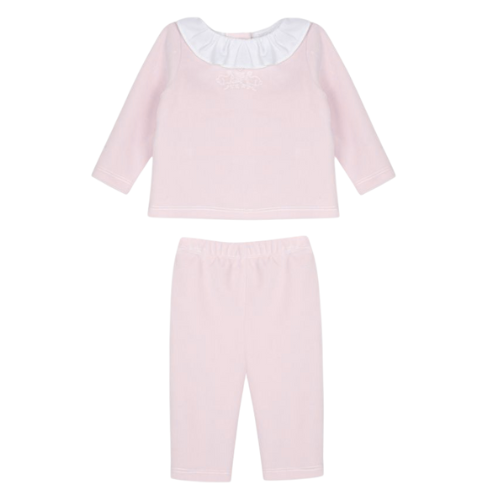 Patachou Baby Pink Velour Frill Collar Outfit