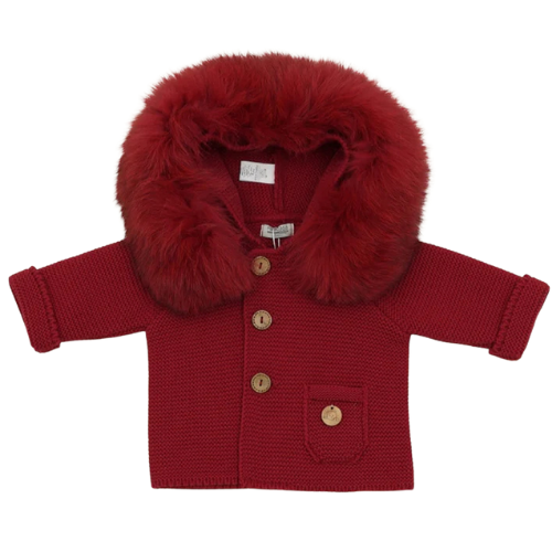 Pangasa Baby Red Knitted Fur Cardigan Nuvola Childrenswear