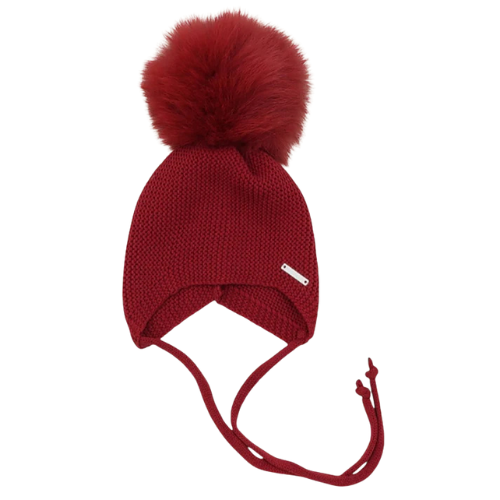 Pangasa Red Knit Tie Pom Pom Hat