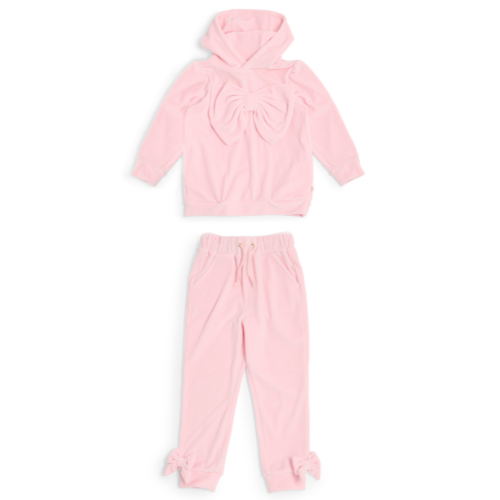 Caramelo Girls Pink Velour Bow Jogsuit