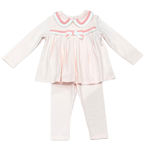 Patachou Baby Pink Pleated Bow Leggings Set