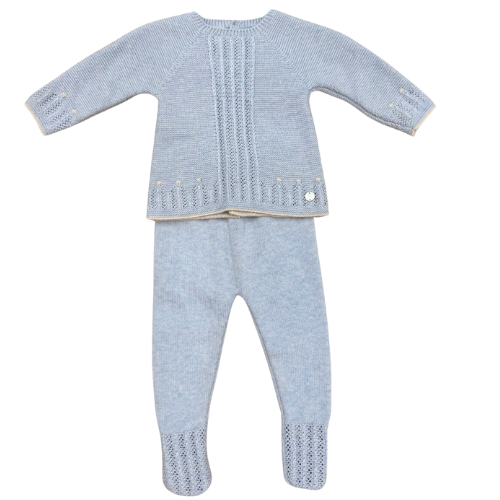 Paz Rodriguez Baby Blue/Beige Knitted Outfit