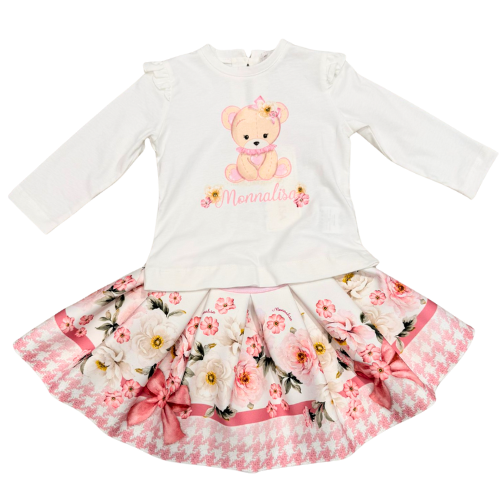 Monnalisa Baby Pink Flower Skirt Set